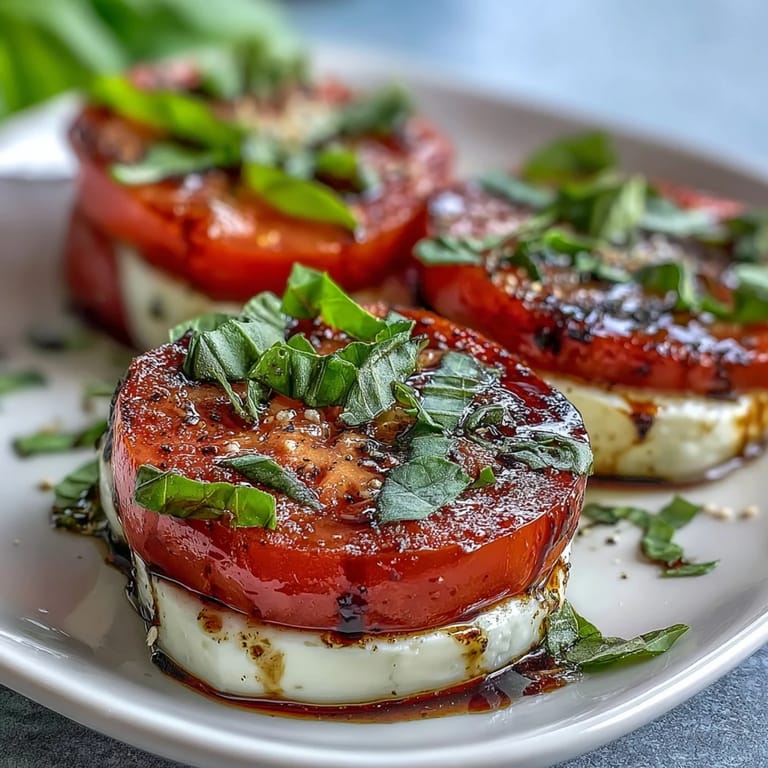 Classic Caprese Salad with Basil Oil Drizzle - juicy tomatoes, fresh mozzarella, and fragrant basil oil make a perfect vegetarian side dish.