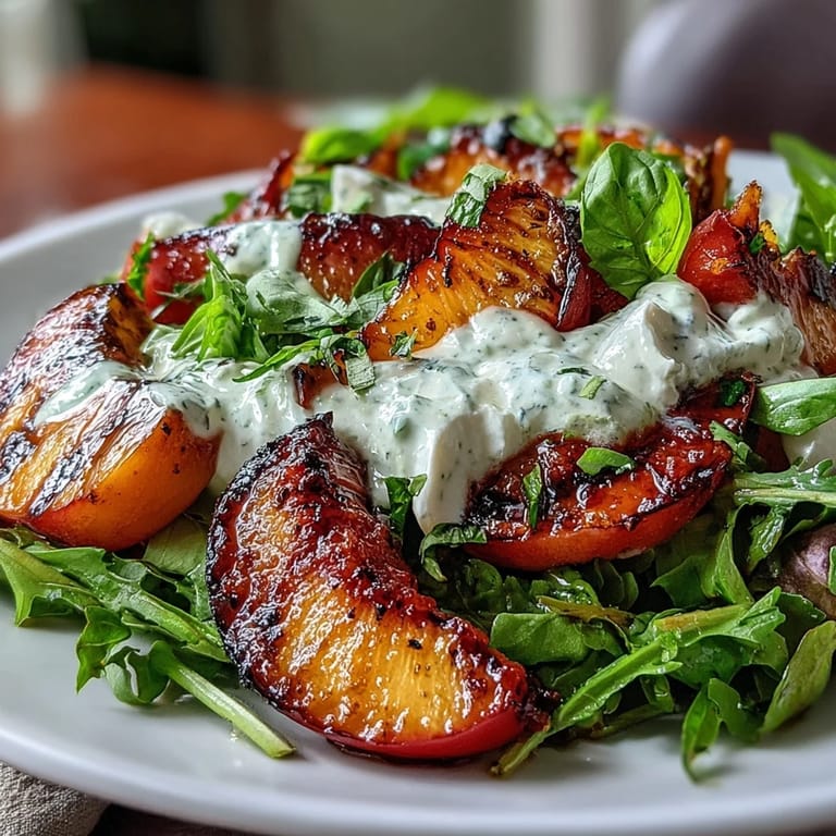 Gorgeous Grilled Peach and Burrata Salad, showcasing vibrant colors and textures.