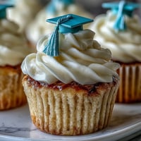 Simple Graduation Cupcakes with Cap Fondant Toppers: moist vanilla cupcakes topped with smooth buttercream and tiny fondant graduation caps.