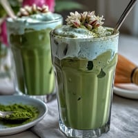 Mother's Day Iced Matcha Latte with luscious vanilla cold foam topping.