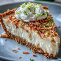 Creamy coconut lime tart with a golden graham cracker crust, ready for garnishing.